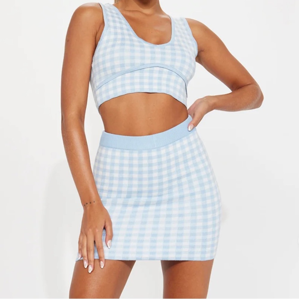 Light Blue Knit Mini Skirt & Crop Top - Matching Set